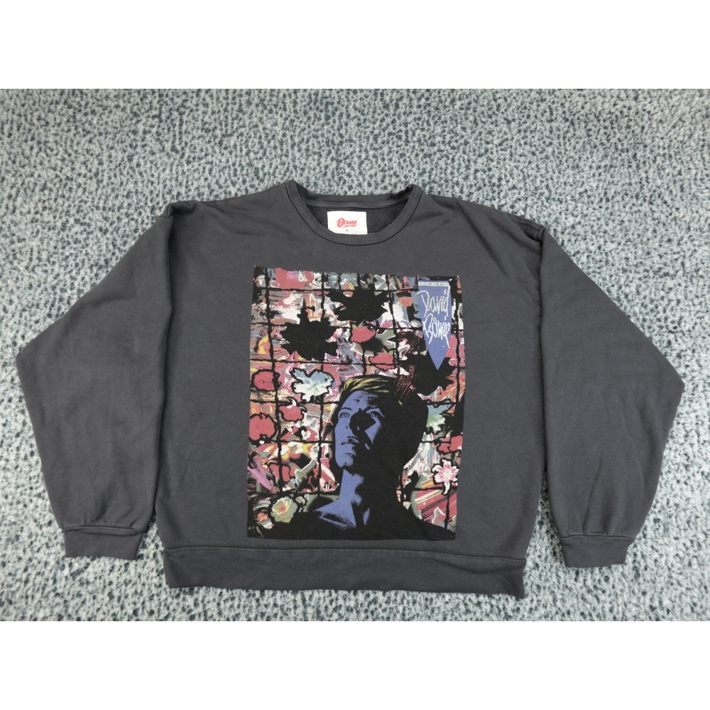 MotherxDavid‎ Bowie Sweatshirt Womens M Charcoal Grey Good Tonight Graphic Retro